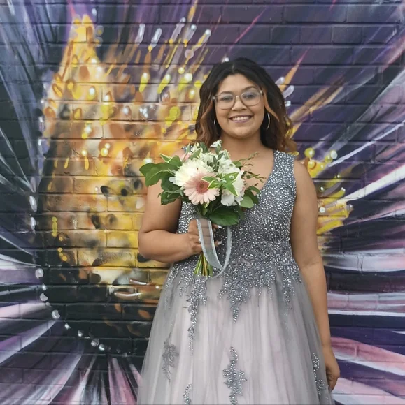 Elegant Gray and Lavender Embellished Gown - Picture 11 of 13